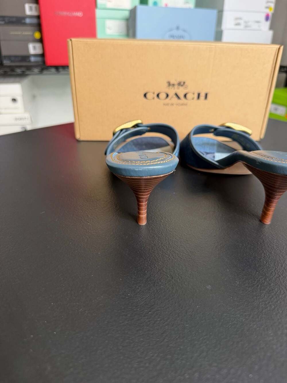 Coach Margot Denim Patchwork Kitten Heel Sandals Blue CEF08 sz 7.5 BNIB $195 - Picture 5 of 8